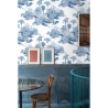 Vintage behang met bosprint in wit en blauw Toile de Jouy Blu Kortingen