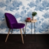 Vintage behang met bosprint in wit en blauw Toile de Jouy Blu Voorraad