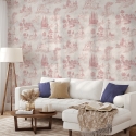 Vintage behang met roze landschappen voor woonkamer Toile de Jouy Rosa Aanbieding
