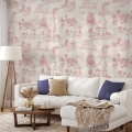 Vintage behang met roze landschappen voor woonkamer Toile de Jouy Rosa Aanbieding