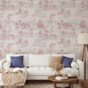 Vintage behang met roze landschappen voor woonkamer Toile de Jouy Rosa Aanbod