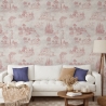 Vintage behang met roze landschappen voor woonkamer Toile de Jouy Rosa Aanbod
