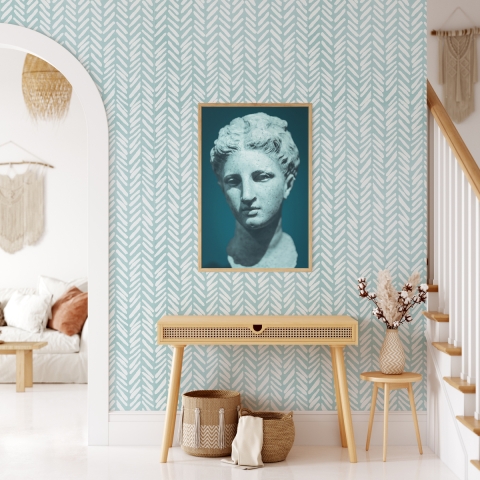 Artistiek vintage behang voor woonkamer Blauw Geometrisch Aanbieding