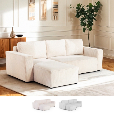 Hoekslaapbank met chaise longue in geribbelde stof Leka Aanbieding