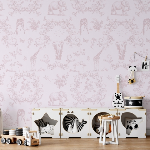 Behang met bloemen en dieren voor kinderkamer Rosa Vittoriana Aanbieding
