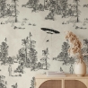Vintage zwart-wit bosbehang Toile de Jouy Ufo Nero Korting