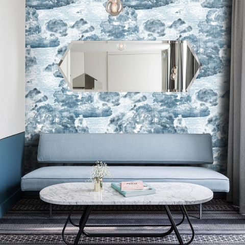 Blauw vintage behang voor woonkamer en slaapkamer Nuvole Aanbieding