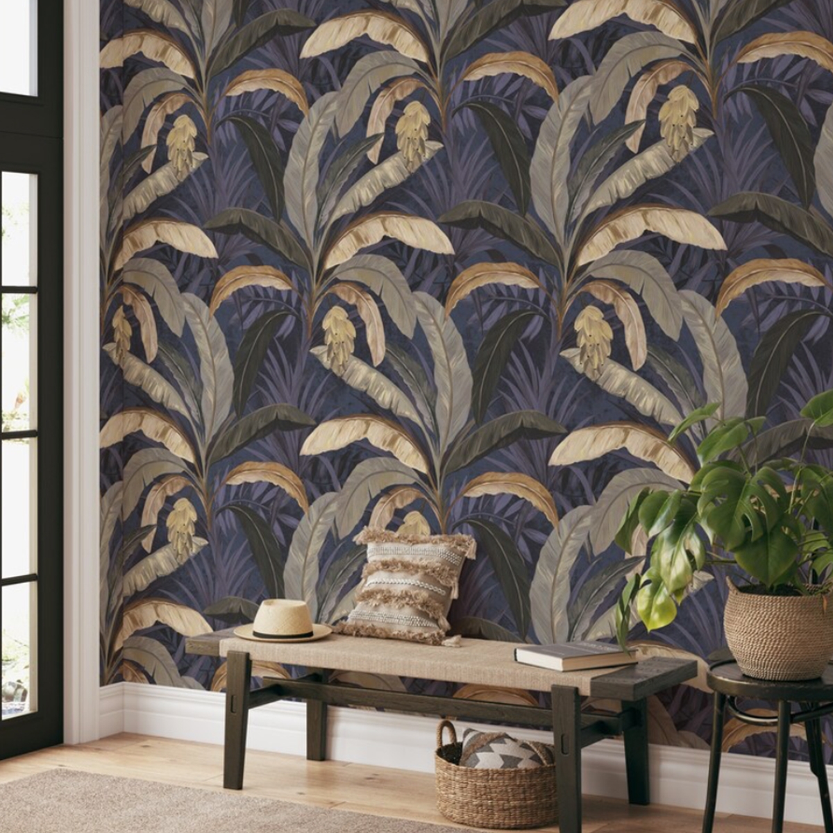 Behang Jungle Botanica Blauw Plantennatuur Achtergrond Aanbieding Behang Jungle Botanica Blauw Plantennatuur Achtergrond Aanbieding