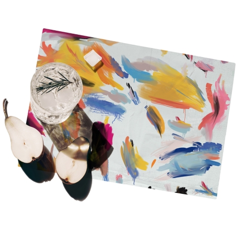 Set van 2 wasbare gekleurde placemats in plastic, model Pennellate Aanbieding