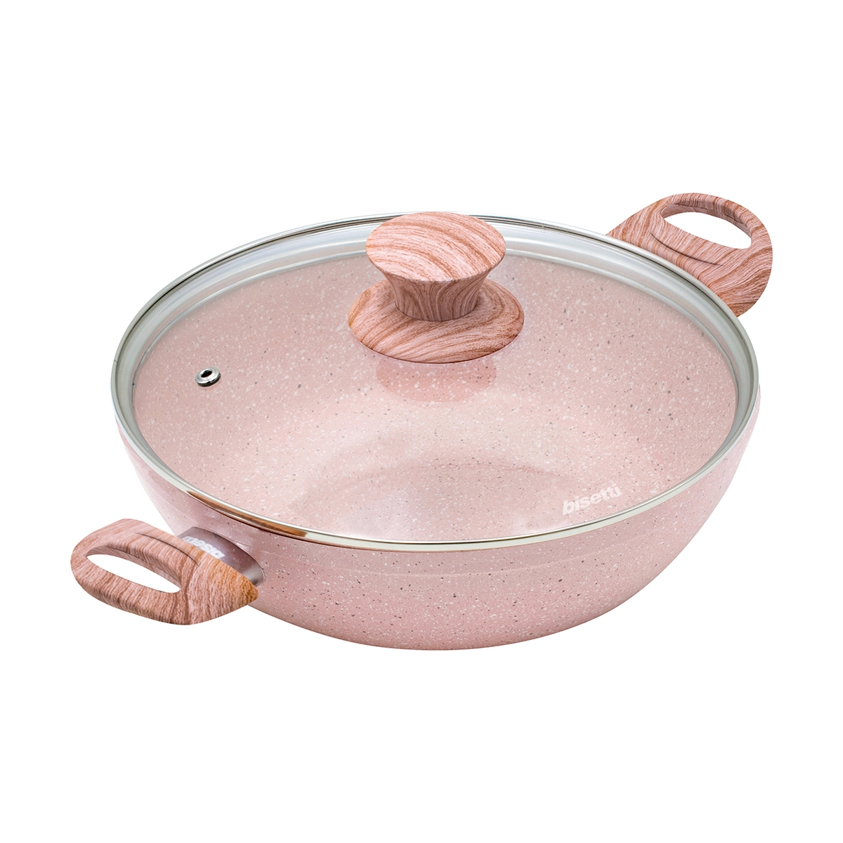 Antiaanbakpan 24cm roze graniet met deksel Bisetti Stonerose Aanbieding Antiaanbakpan 24cm roze graniet met deksel Bisetti Stonerose Aanbieding