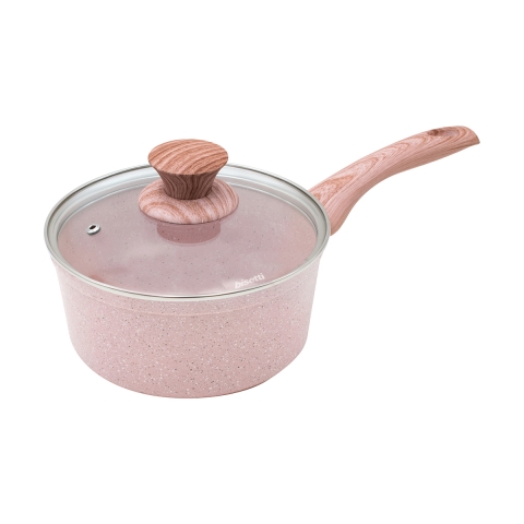 Kookpan 18cm van aluminium met deksel graniet roze Bisetti Stonerose Aanbieding
