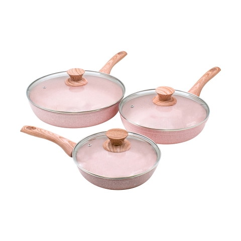 Set van 3 antiaanbak koekenpannen in aluminium met roze granietlook Stonerose Aanbieding