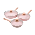 Set van 3 antiaanbak koekenpannen in aluminium met roze granietlook Stonerose Aanbieding