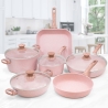Stonerose 10-delige inductiepannenset met roze granietlook Verkoop