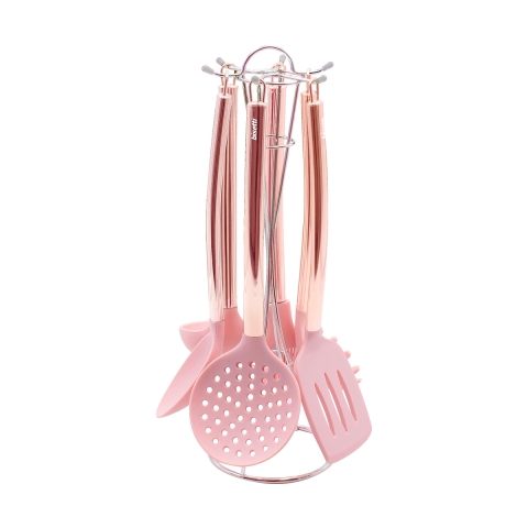 Set van 6 roze metalen en siliconen keukengerei Bisetti Stonerose Aanbieding