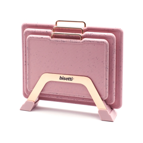 Set van 3 granietlook kunststof snijplanken roze Bisetti Stonerose Aanbieding