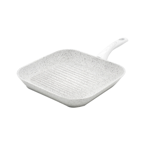 Stonewhite antiaanbak grillplaat 28x28 cm met wit houten handvat Aanbieding