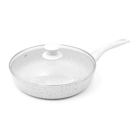 Antiaanbakpan 28cm met deksel en witte houten handgreep Stonewhite Aanbieding