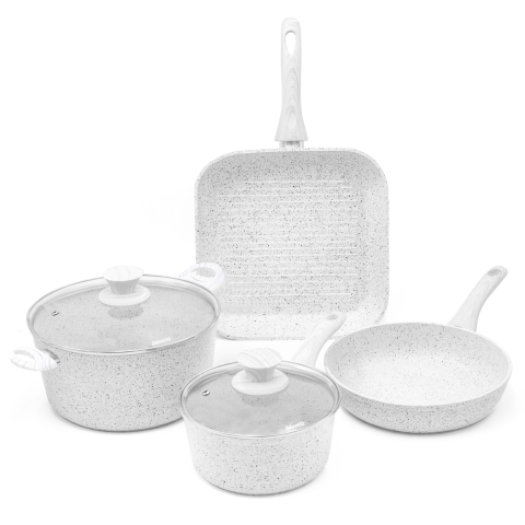 Batterij 6-delige set koekenpannen grillpan van antiaanbak aluminium Stonewhite Aanbieding