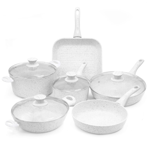 Set van 10 anti-aanbak aluminium pannen Bisetti Stonewhite Aanbieding