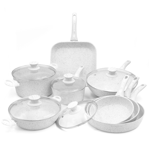 Pannenset 13-delige set koekenpannen potten grillplaat antiaanbaklaag Stonewhite Aanbieding