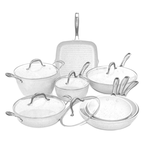 13-delige pannenset met koekenpan en grillpan antiaanbak Stonewhite Aanbieding