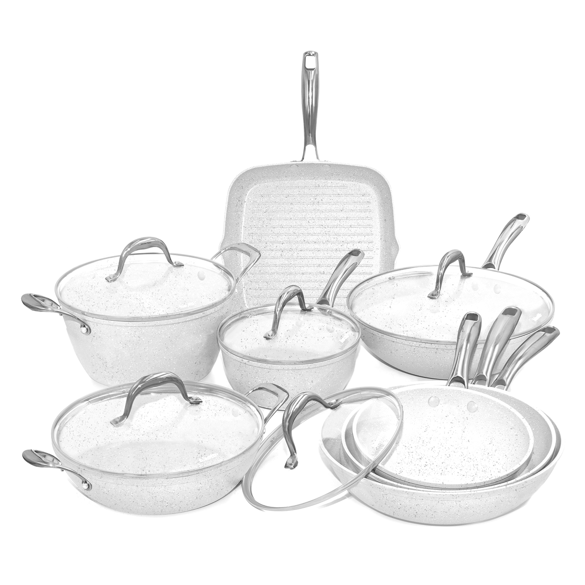 13-delige pannenset met koekenpan en grillpan antiaanbak Stonewhite Aanbieding