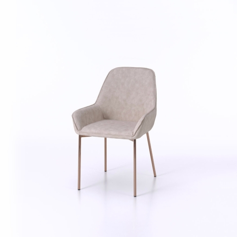 Set van 4 moderne stoelen met armleuningen in beige kunstleer voor keuken Nath Aanbieding