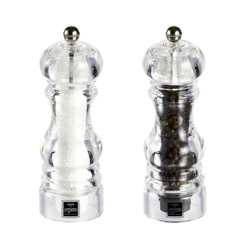 Set handmatige zout en peper molen transparant tafel 17,5cm Bisetti Aanbieding