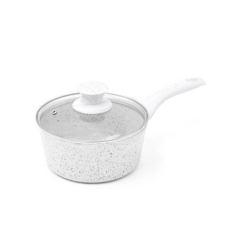 Antikleef kookpan 18cm met wit houten handgreep Bisetti Stonewhite Aanbieding