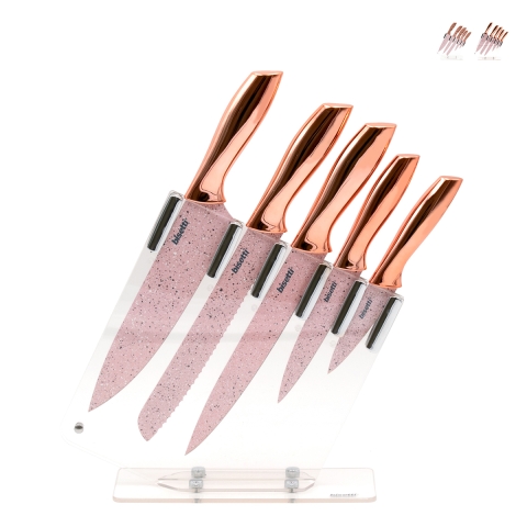 Set van 5 roestvrijstalen messen met transparant blok Bisetti Stonerose Aanbieding