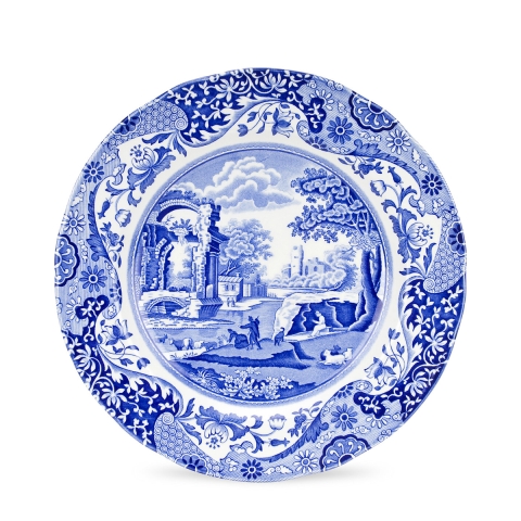 Set van 4 platte borden in Engelse stijl terracotta 27x27x2cm Blue Italian Aanbieding