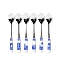 Set van 6 koffielepels roestvrij staal keramiek Engelse stijl Blue Italian Aanbieding