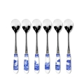 Set van 6 koffielepels roestvrij staal keramiek Engelse stijl Blue Italian Aanbieding