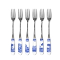 Set van 6 dessertvorken staal en keramiek Engels stijl Blue Italian Aanbieding