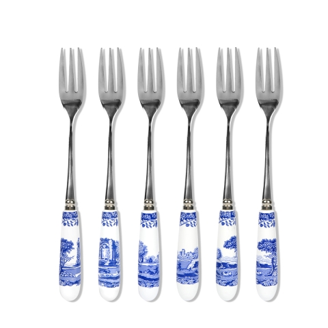 Set van 6 dessertvorken staal en keramiek Engels stijl Blue Italian Aanbieding