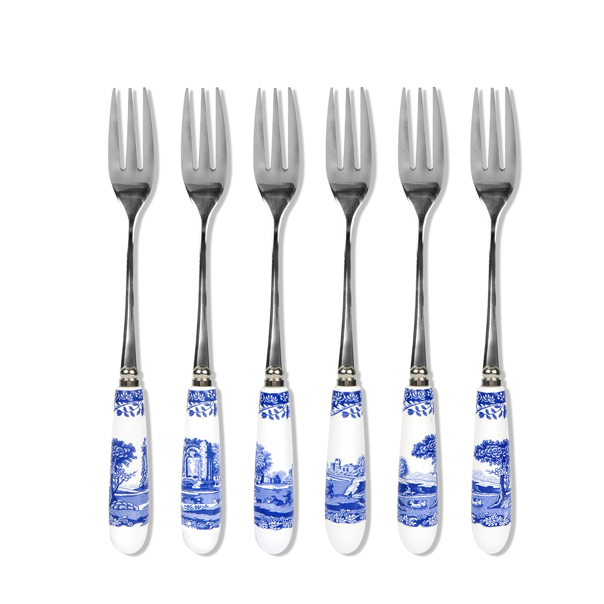 Set van 6 dessertvorken staal en keramiek Engels stijl Blue Italian Aanbieding Set van 6 dessertvorken staal en keramiek Engels stijl Blue Italian Aanbieding