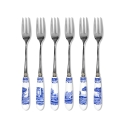 Set van 6 dessertvorken staal en keramiek Engels stijl Blue Italian Aanbieding