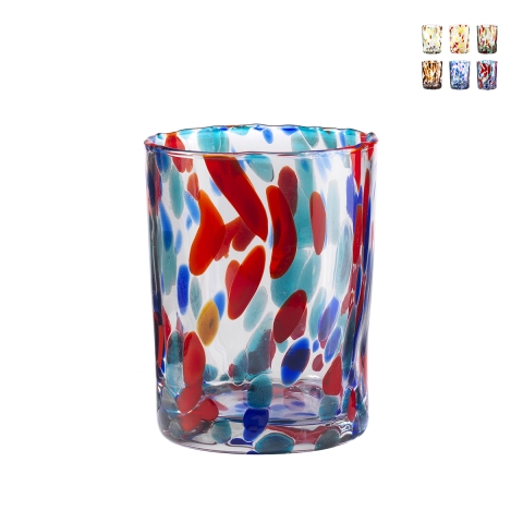 Set van 6 waterglazen in gekleurd glas creatief design 10cm Banderoles Aanbieding