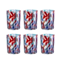Set van 6 waterglazen in gekleurd glas creatief design 10cm Banderoles 