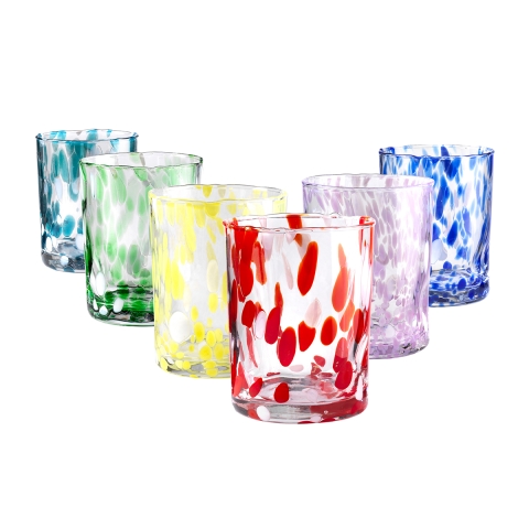 Set van 6 kleurrijke glazen tafelbekers 10cm Carnaval Aanbieding