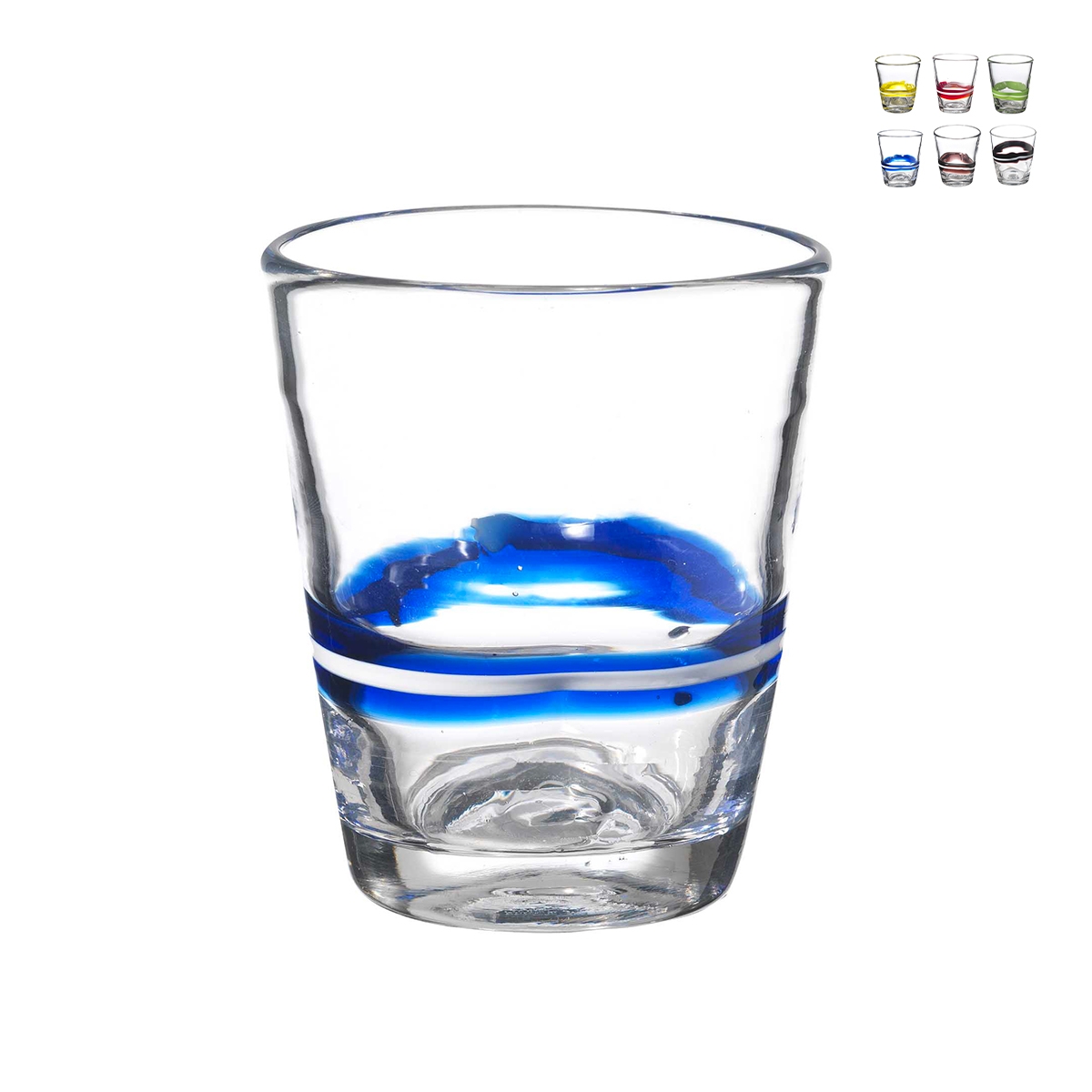 Set van 6 waterglazen met gekleurde strepen 10 cm Eolo Aanbieding Set van 6 waterglazen met gekleurde strepen 10 cm Eolo Aanbieding
