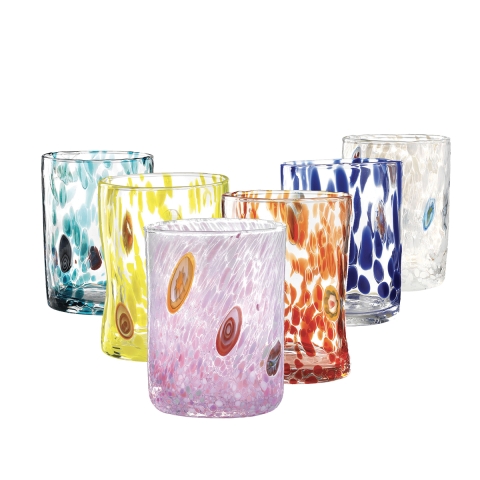 Set van 6 kleurrijke glazen waterglazen 10cm Murrine Aanbieding