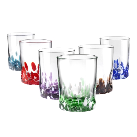 Set van 6 waterglazen, gemengde kleuren, decoraties, 10 cm, Venise Aanbieding