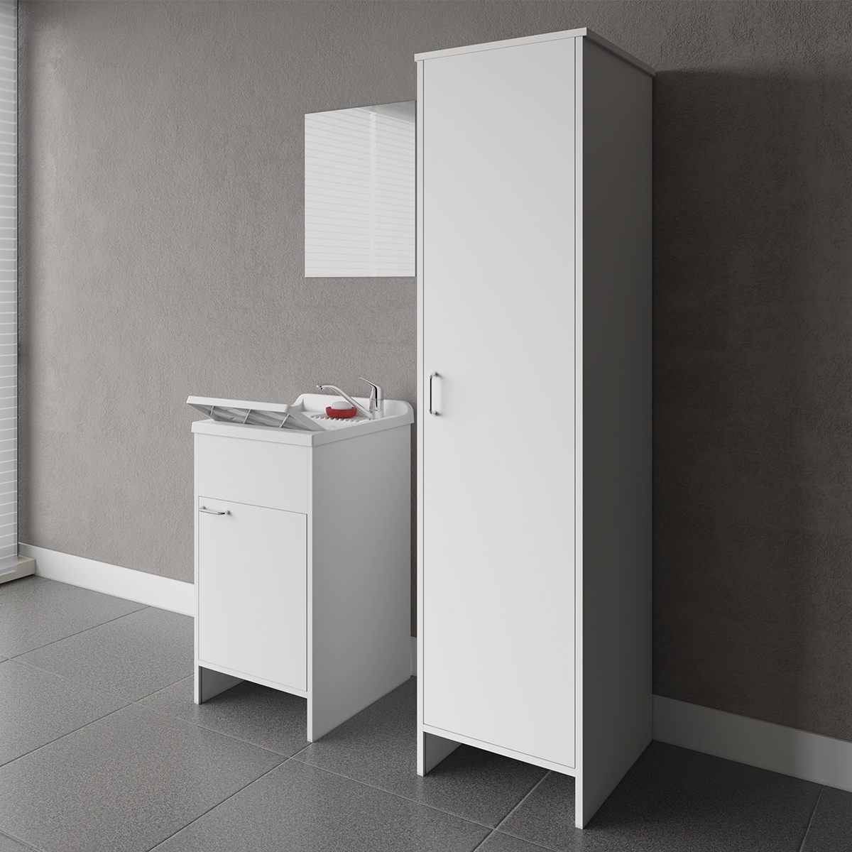Set mobiele wasbak met spiegeldeur Negrari COMP 7 kolom voor wasruimte Aanbieding Set mobiele wasbak met spiegeldeur Negrari COMP 7 kolom voor wasruimte Aanbieding