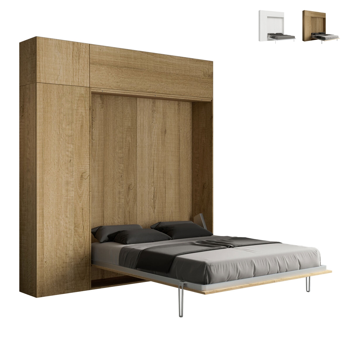 Opklapbaar tweepersoonsbed 160x190cm met kolom en bovenkasten Kentaro Kortingen