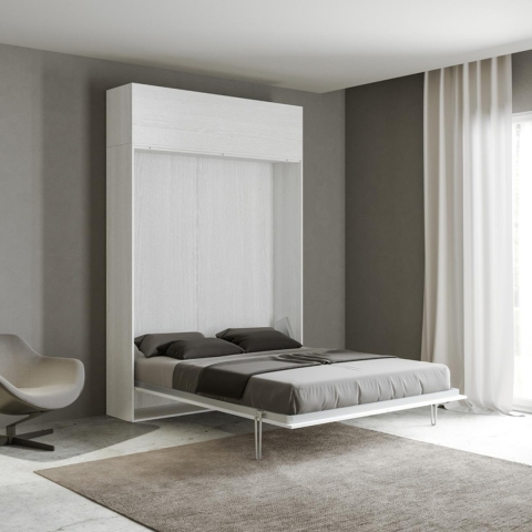 Opklapbaar tweepersoonsbed met witte klepkast Kentaro Aanbieding