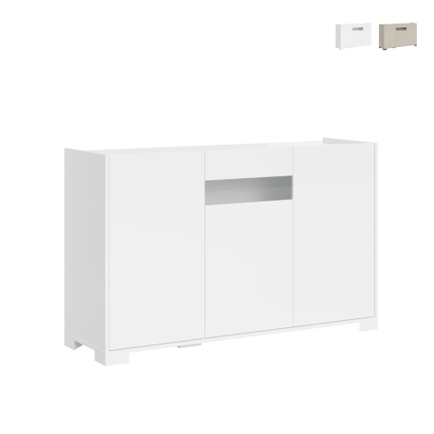 Moderne dressoir met 3 deuren en rookglas 130x40x81 Riflesso Aanbieding