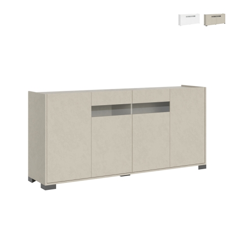 Moderne brede dressoir met 4 deuren en gerookt glas 172x40x81 Riflesso Aanbieding