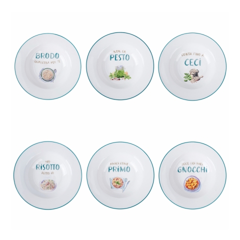 Set van 6 diepe borden porselein met diverse decoraties Le Travisate Aanbieding